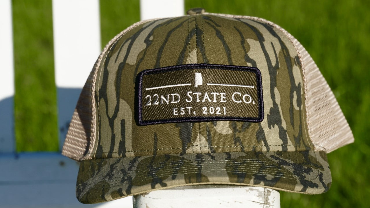 "Embroidered Patch Hat" Mossy Oak Bottomland Trucker Hat